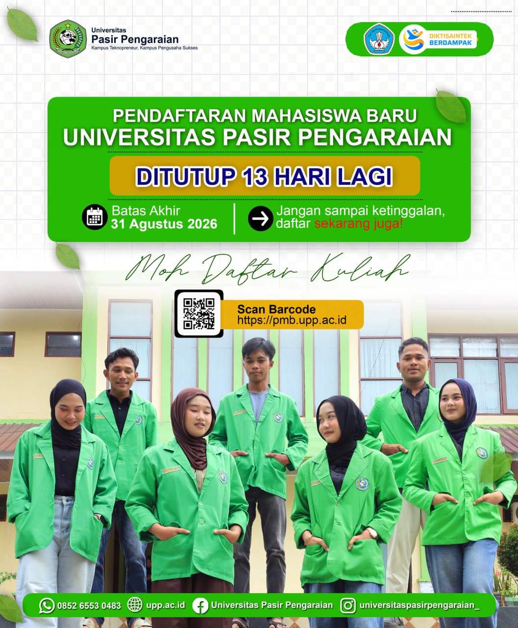 Pendaftaran Mahasiswa Baru UPP Segera Ditutup, Calon Mahasiswa Diminta Segera Mendaftar